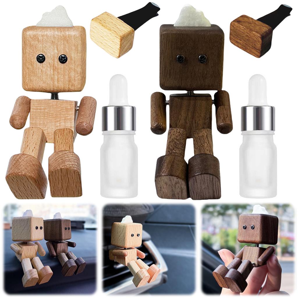 Shaking Wooden Man Fragrance Diffuser Figurine Car Decoration Small Ornaments Leg-swinging Robot Figurine Cute Wood Man Car Goo