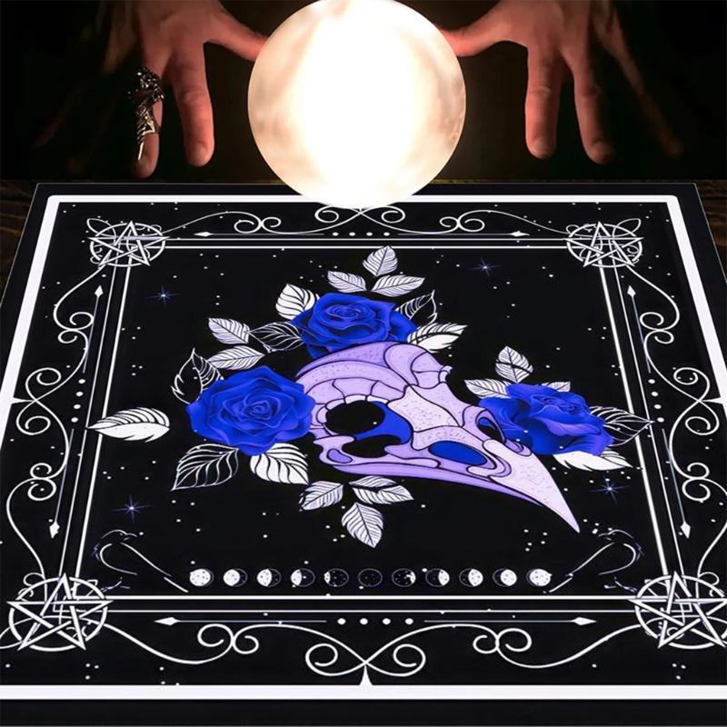 Divinations Tablecloth Skull Bird Head Flower Astrologys Tarot Cards Tablecloth Altars Cloth Divinations Game Accessory