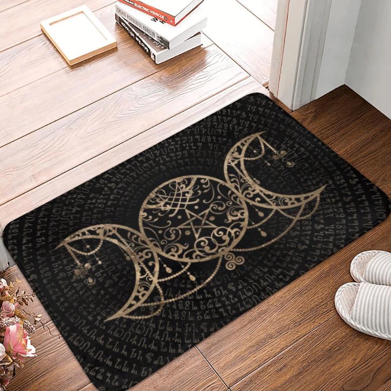 MysteriousTriple Moon Door Mat Non-Slip Kitchen Carpet Goddess Pentagram Design Pagan Rug for Bedroom Balcony Living Room Floor