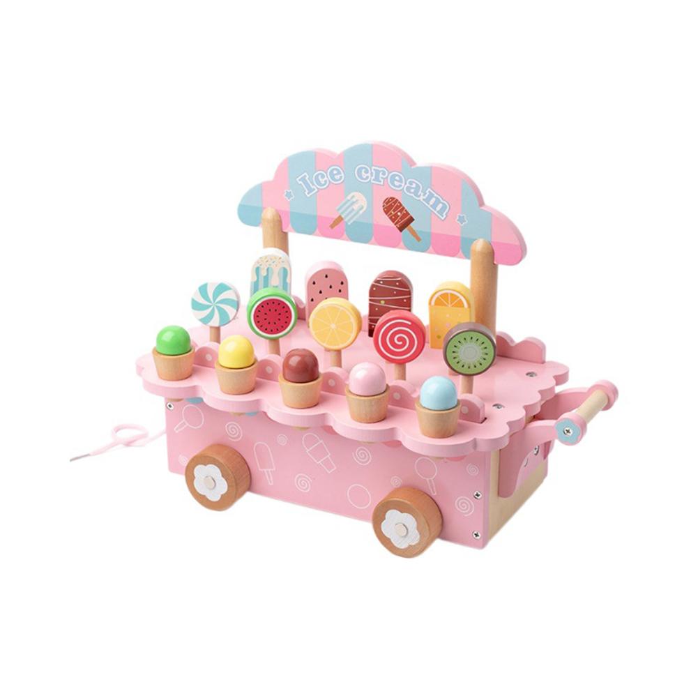 Wooden Ice Cream Cart Toy Ice Cream Truck Playset Pretend Play Kitchen Food Toy Early Education Learning Toys Gifts For Kids