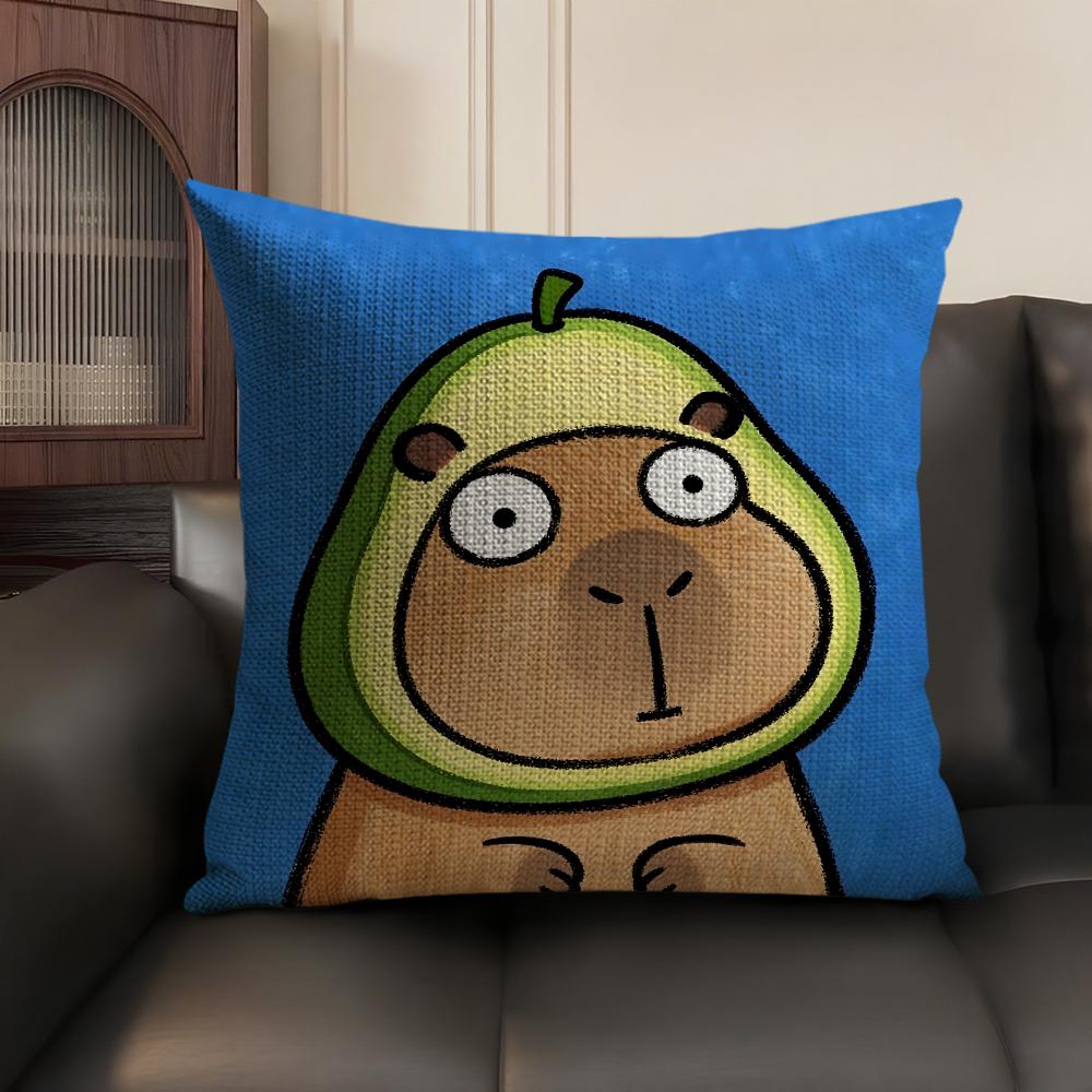 Cute Kicapara Cartoon Cushion Cover Natural Linen Organic Fabric Double-Sided Printing Sofa Home Decor Gift Pillow Case