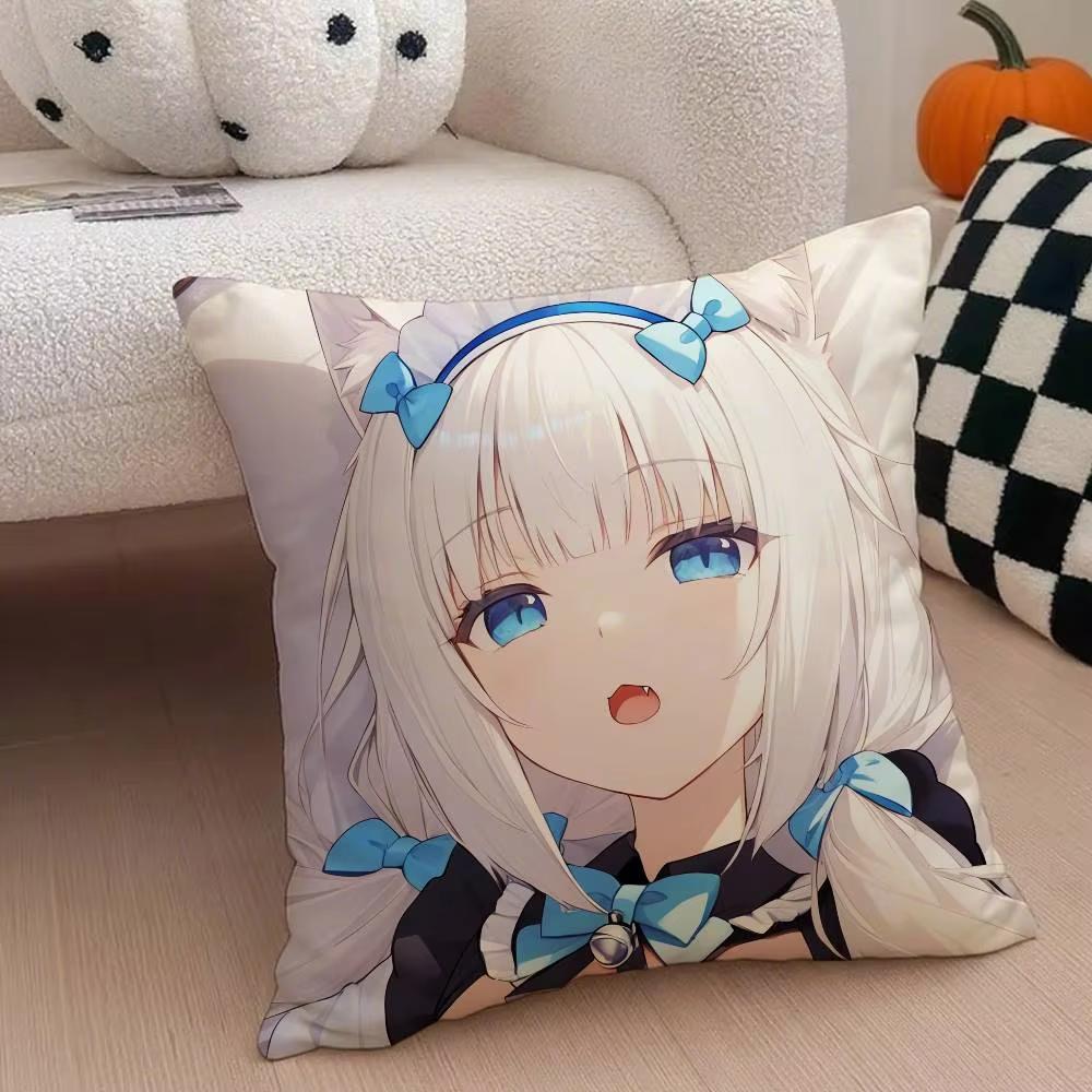 Double Sided Chocola Nekopara Anime Pillow Case AntiDustmite Silky Plush Cushion Cover with Invisible Zipper for Sofa