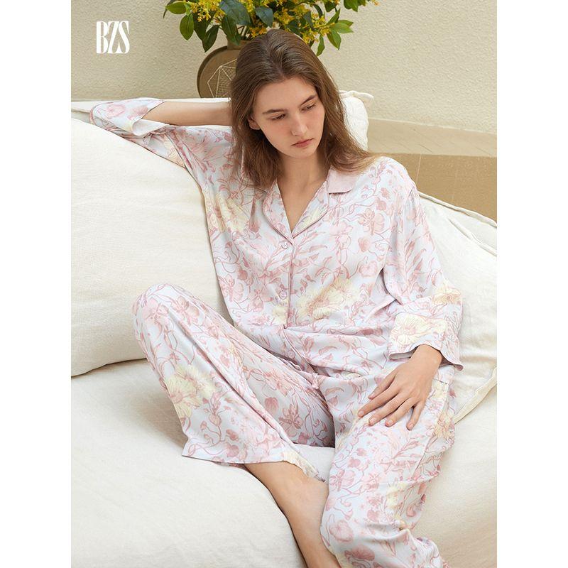 2024 Summer New Long sleeve Pajamas Set Print Thin Loose Can Be Worn outside Two-piece Set Homewear Women