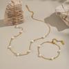Xia Ling Simple Elegant Freshwater Pearl O-Chain Necklace Bracelet, 18K Gold-Plated Stainless Steel Jewelry