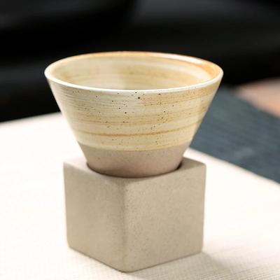 1pc 3.38oz Retro Conical Tea Cup with Base Coarse Pottery Coffee Cup Japanese Style Water Bottle for Home Office Drinkware Gifts
