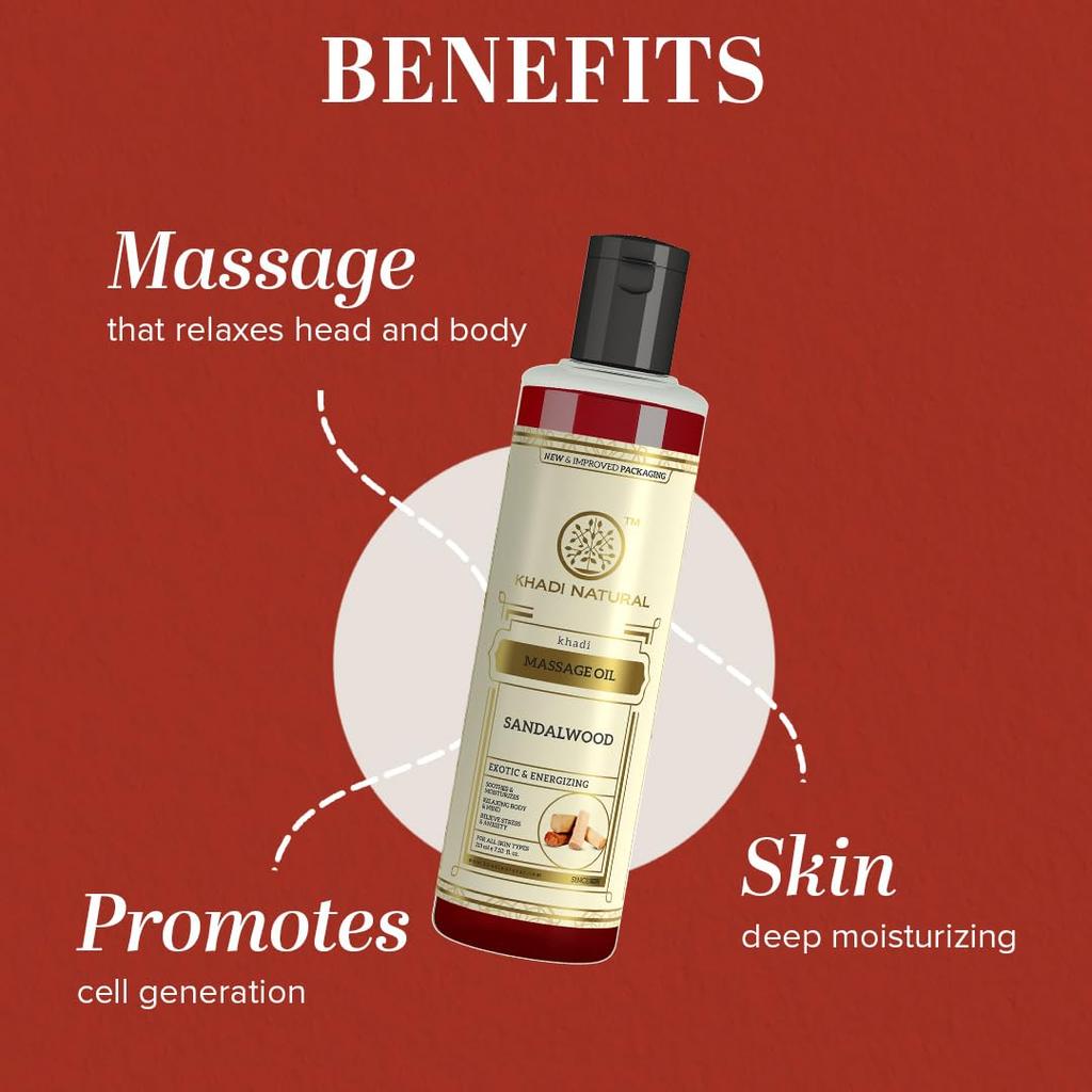 Khadi Natural Sandalwood Massage Oil Pack of 2 x 210 ml | Stress Relief & Aromatherapy for All Skin Types