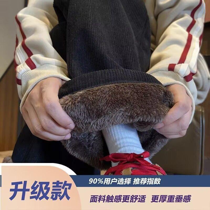 

Зимові вельветові потовщені штани чоловічі вільного крою в американському стилі з прямими штанинами, спортивні штани з овчини, захищені від холоду, важкі штани M чорний