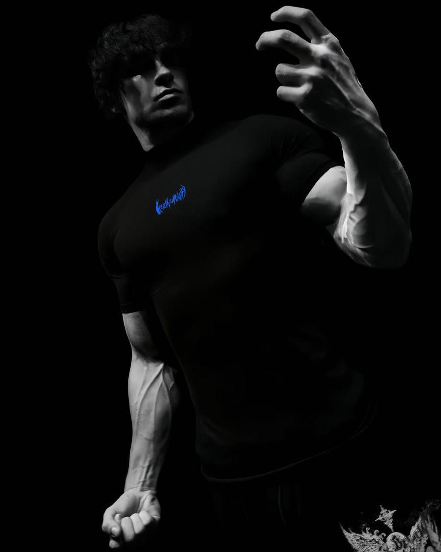 

BreatheDivinity Unisex High-Neck Short Sleeve Compression Tee - Quick-Dry & Breathable Large чорний/синій