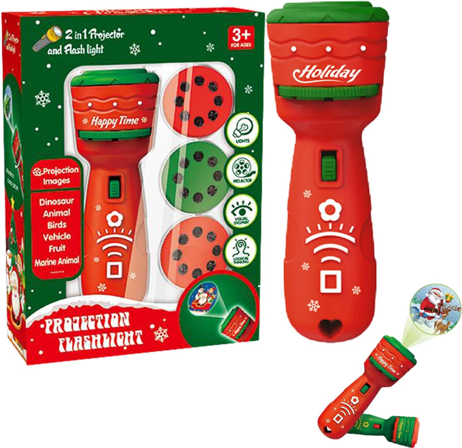 

Проекционный фонарик Рождественский волшебный проектор Чудо-лампа Игрушка для детей с 24 различными рождественскими изображениями оленя Санта-Клауса красный
