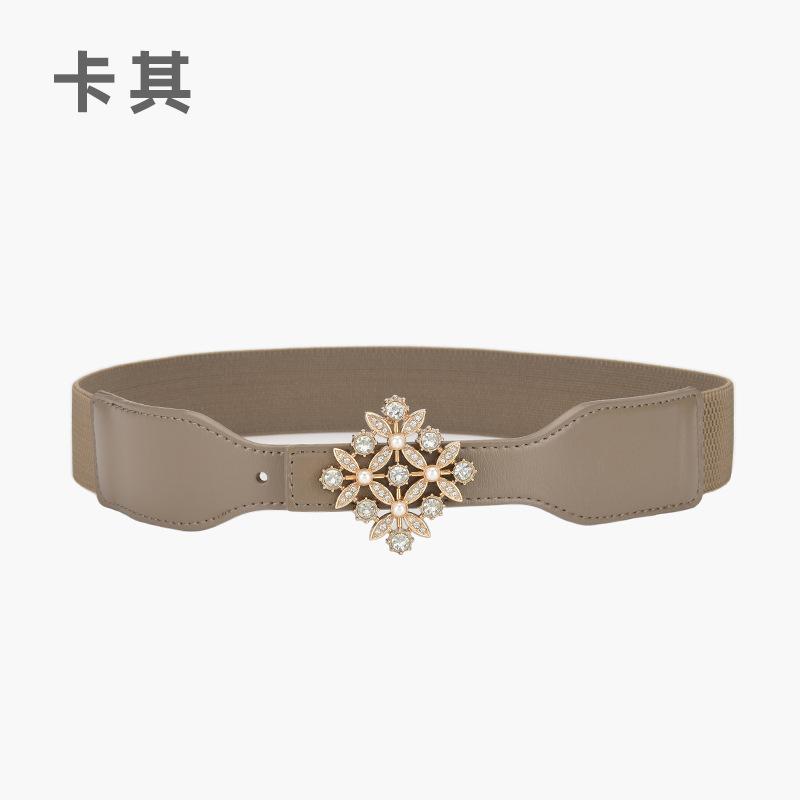 Rhombus Elastic Decorative Belt Women'S Elastic Pearl Inlaid Dress Belt With Skirt Waist