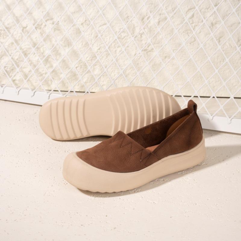 The First Layer of Cowhide Retro Single Shoes Women's New Shoes, One Pedal Soft-soled Women's Shoes, Genuine Leather Thick-soled White Shoes