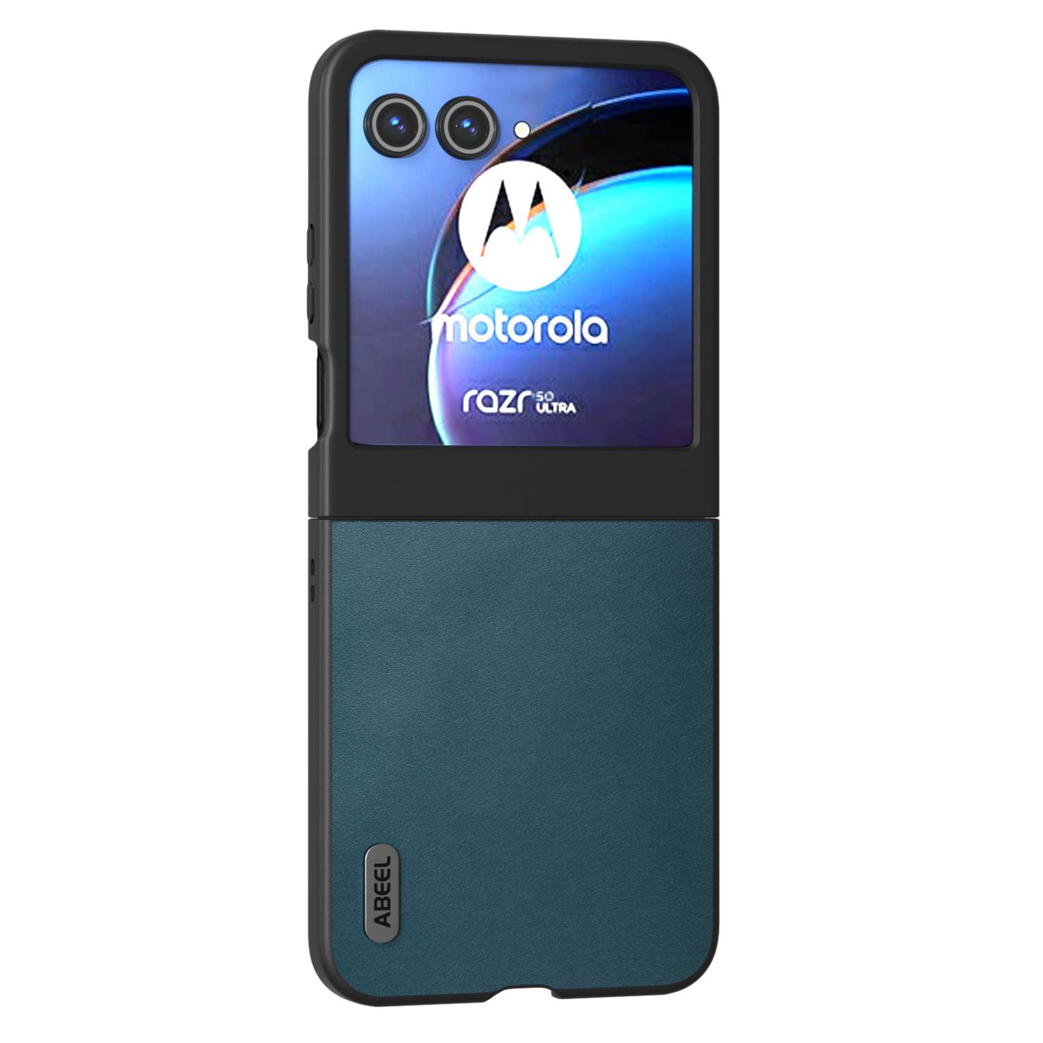 

ABEEL For Motorola Razr 50 5G Case Genuine Cow Leather+PC Folding Phone Cover Green