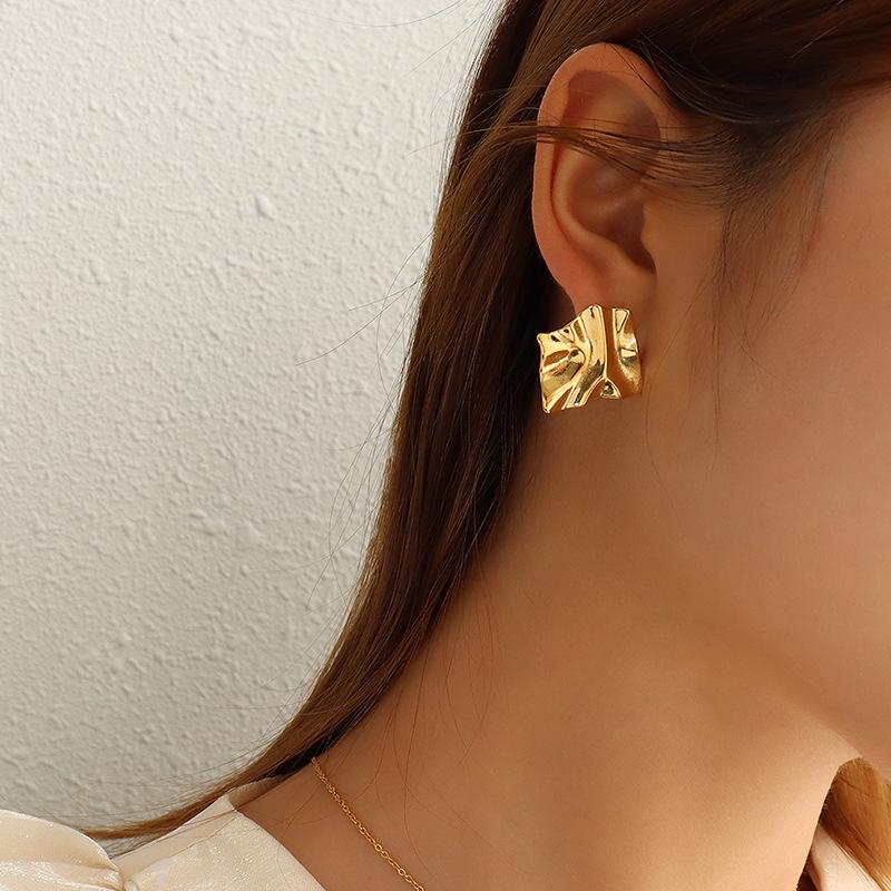 Dongdaemun Pleated Textured Earrings In 18K Gold-Plated Titanium Steel