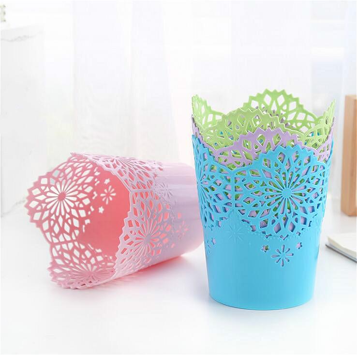 Storage Baskets Lace Hollow out Table Trash Can Pencil Holder Desk Organizer for Office School Home