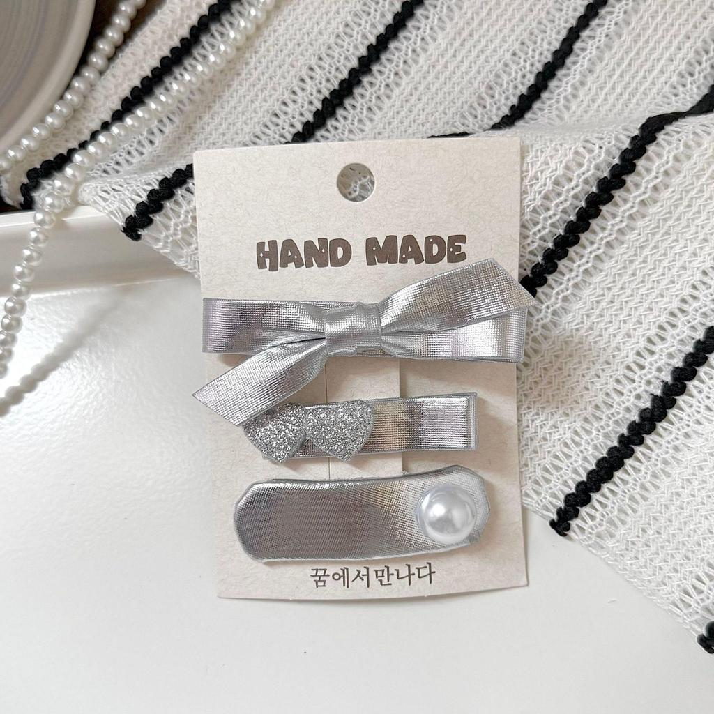 Korean Silver Hairpin: Gentle, Stylish Art BB Clip for Girls - High-Grade Leather Children's Bangs Clip