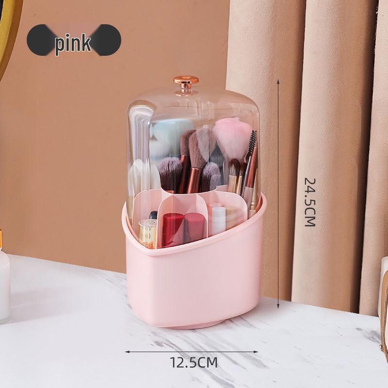 Rotatable Makeup Brush & Pencil Holder with Lid - Dustproof Desktop Organizer for Lipsticks & Eyebrow Pencils