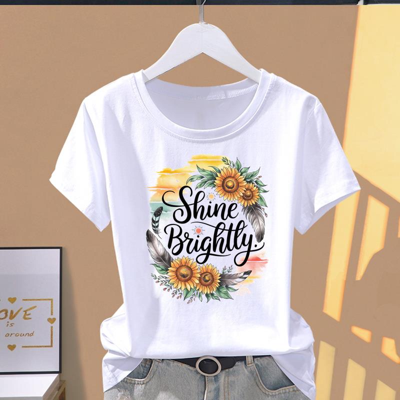 (Asian Size) Short Sleeve T-shirts Women's Top T Clothing Print butterfly style 90s Fashion Female Casual O-neck Graphic Tee