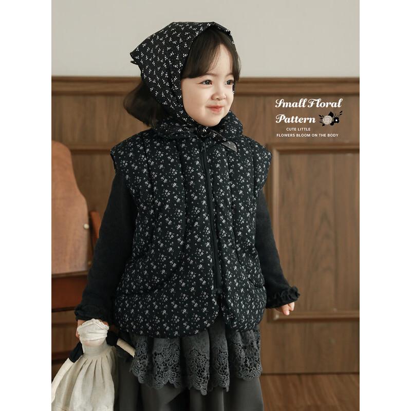 Girls' Black Floral Padded Sleeveless Vest