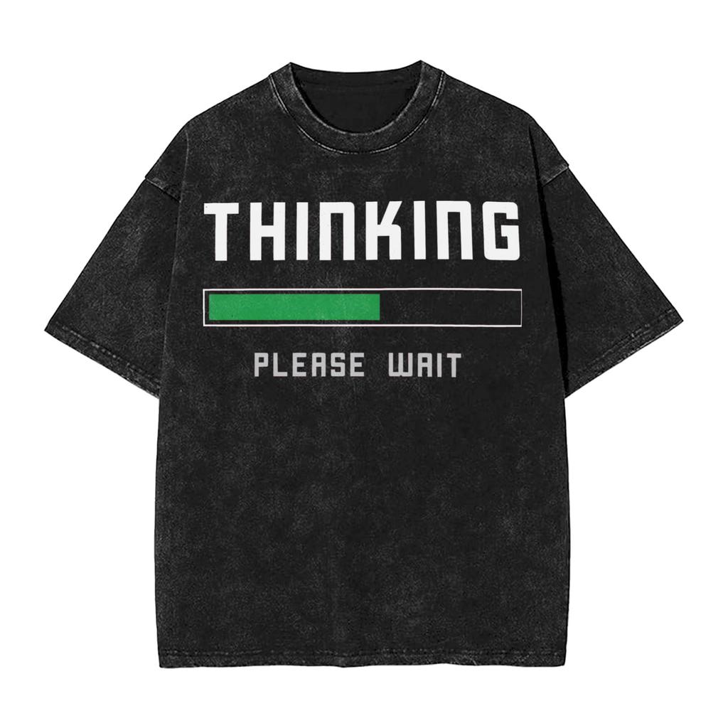Thinking Loading Wheel Icon T Shirt Hip Hop Washed Cotton Oversize T-Shirt  Vintage  Wo Tops Streetwear Summer Tops Tees