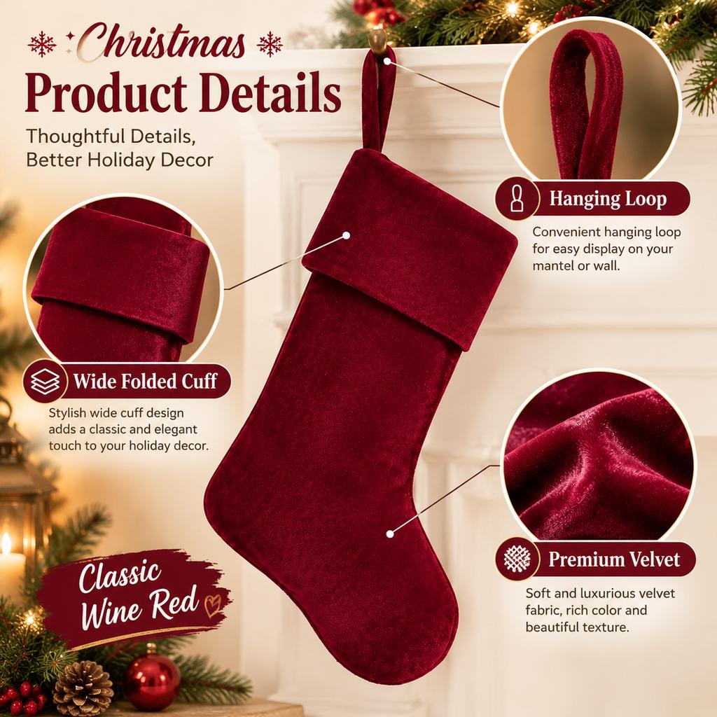 European Style Velvet Christmas Stocking 20 Inch Holiday Decor