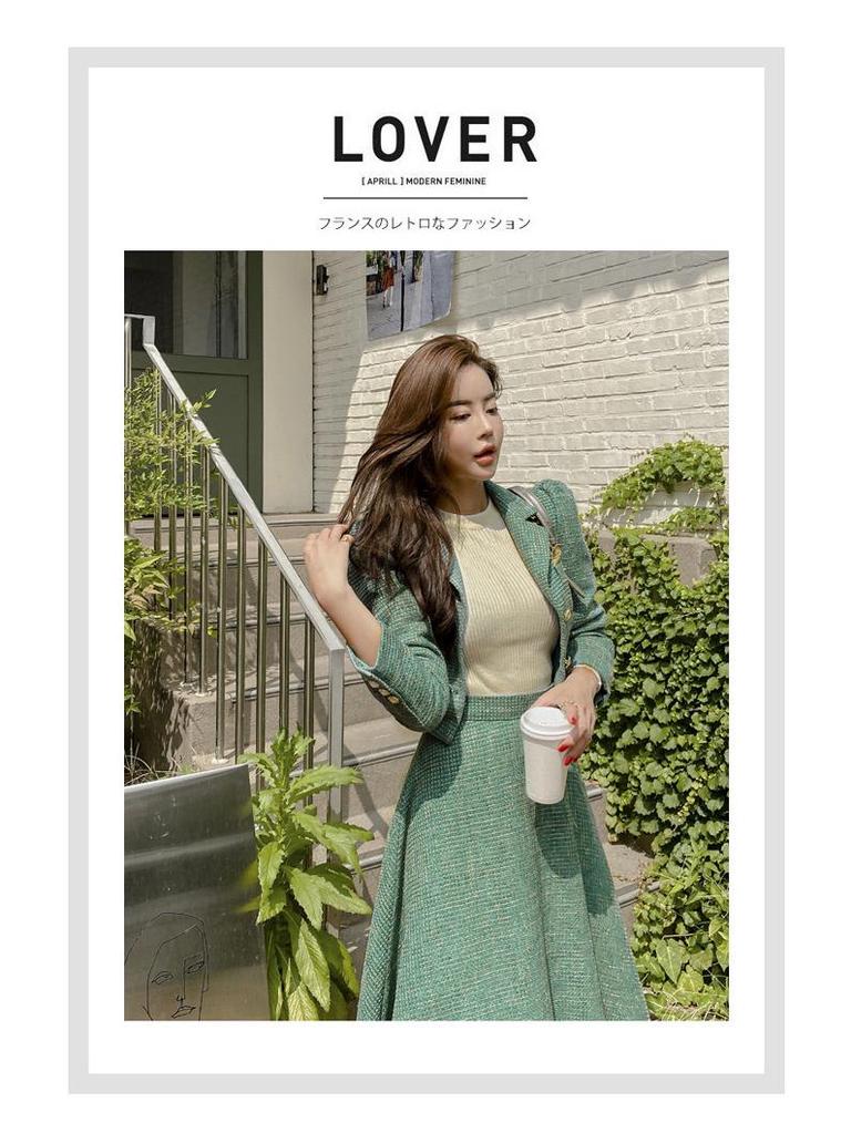 Damen Zweiteiler im koreanischen Stil Frühling 2025: Schickes Jacken- & Schlanker A-Linien-Rock-Set