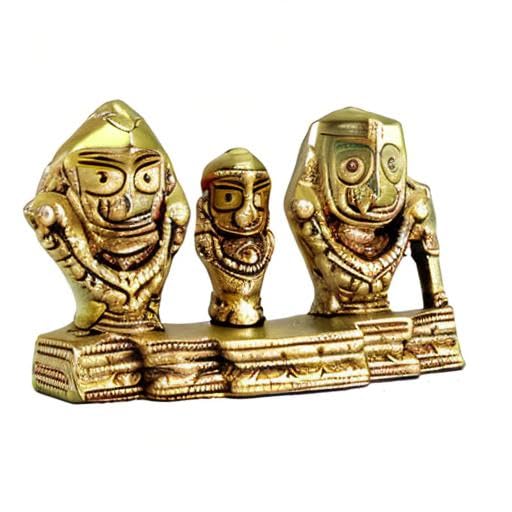 Pure Brass Puri Jagannatha Balaram & Subhadra Maa Idol, Golden - 5.25 Inches