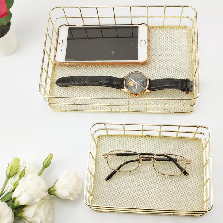 Nordic Iron Art Rose Gold Mesh Storage Basket - Desktop Organizer
