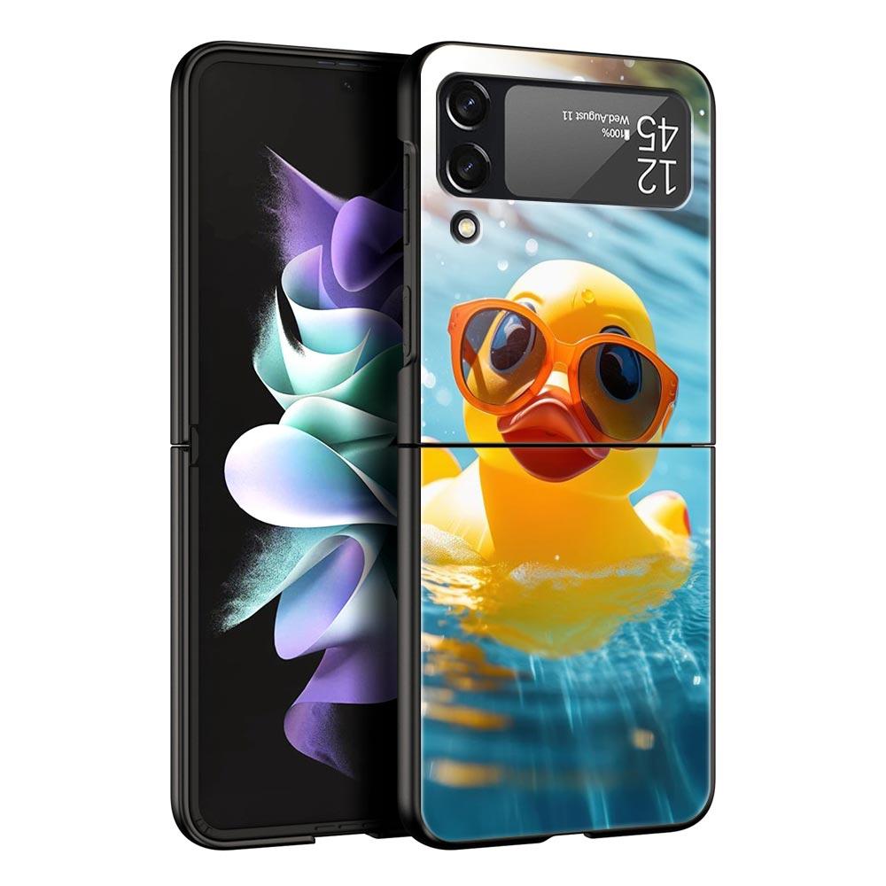 Cartoon Duck Hard PC Phone Case For Samsung Galaxy Z Flip 7 6 5 4 Black Cover For Galaxy Z Flip 3 Foldable Shell Fundas Capa Bag