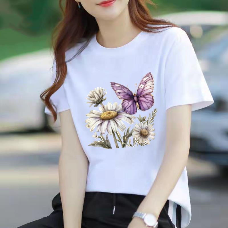 Bestseller Casual Base Layer Personalized Floral Womens Commuter Instagram Summer Printed Shortsleeved Roundneck Tshirt
