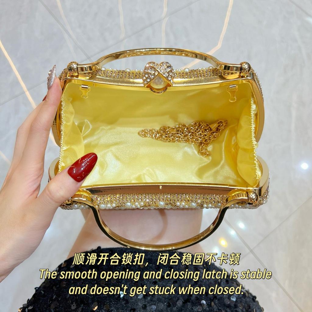Fashion Evening Dress Bag with Pearl and Diamond Accents, Crossbody Bag for Ladies, High-end and Elegant Handbag