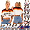 Damen V-Ausschnitt Cropped T-Shirt Kurzarm Weltmeisterschafts-inspiriertes Grafik-T-Shirt Leichtes Freizeit-Oberteil für Sommer und Sportbekleidung