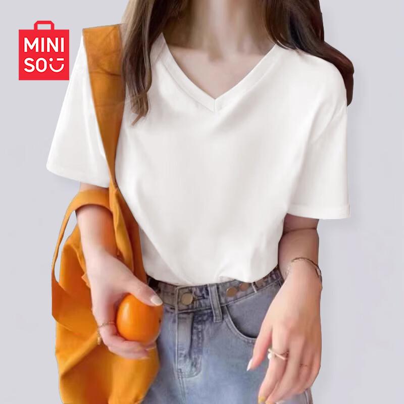 

MINISO Women s V-Neck Slimming Short Sleeve T-Shirt M