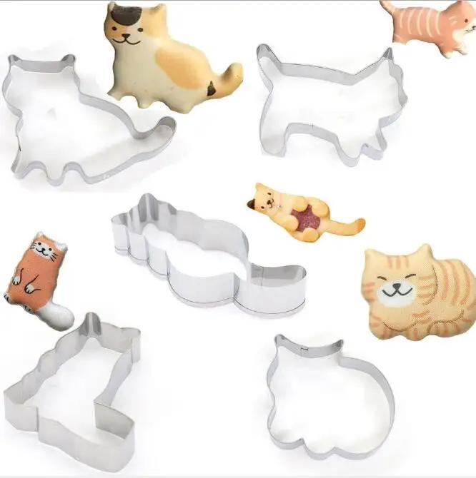 4PCS Stainless Steel Cookie Cutter Cat Shadow Cake Biscuts Cutter Fondant DIY Mold(size Random)