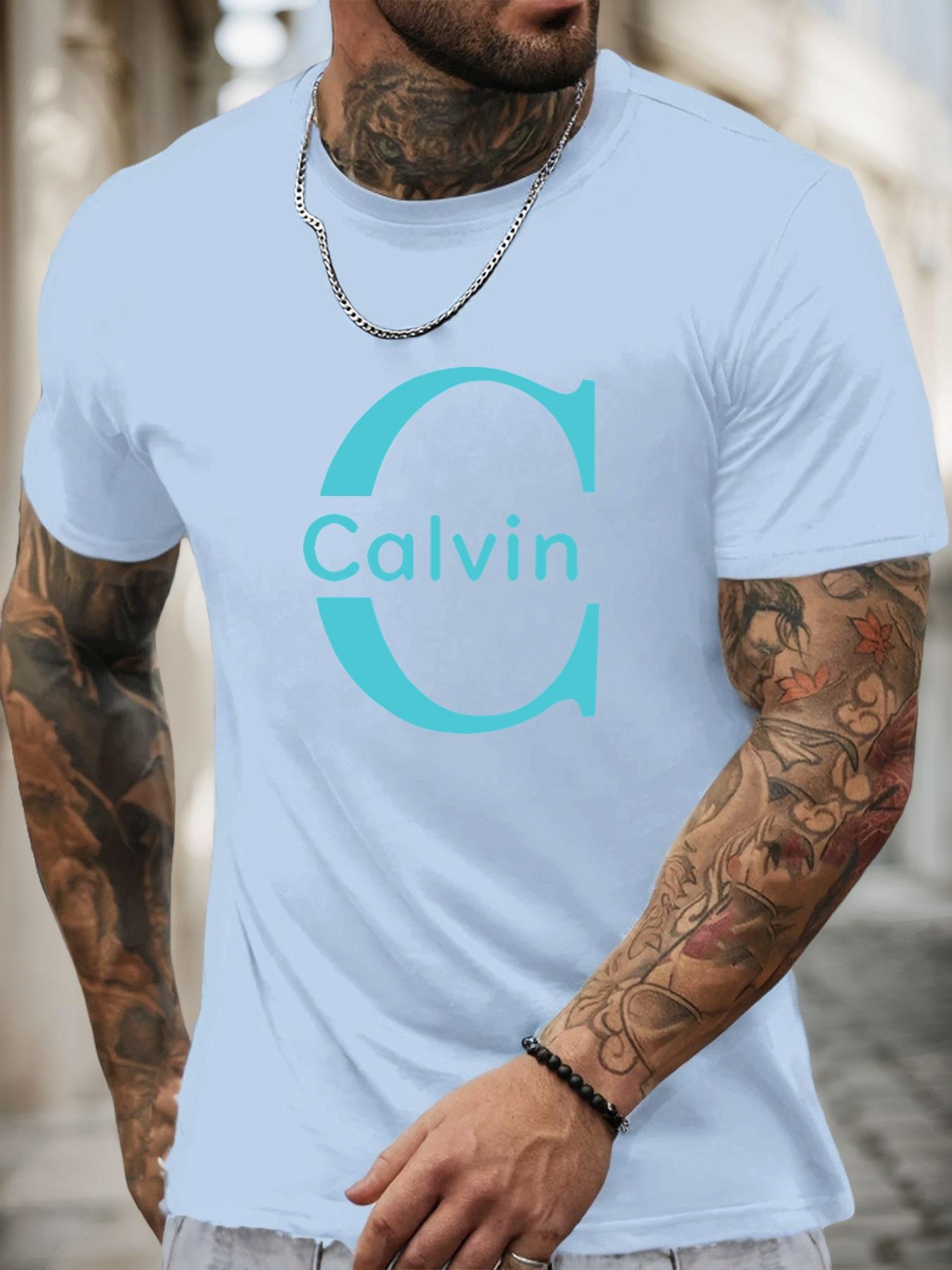 

Футболка з коротким рукавом Calvin Чоловіча 100% Бавовна З принтом Літня З круглим вирізом Дихаюча Повсякденна Модна Крута Футболка M