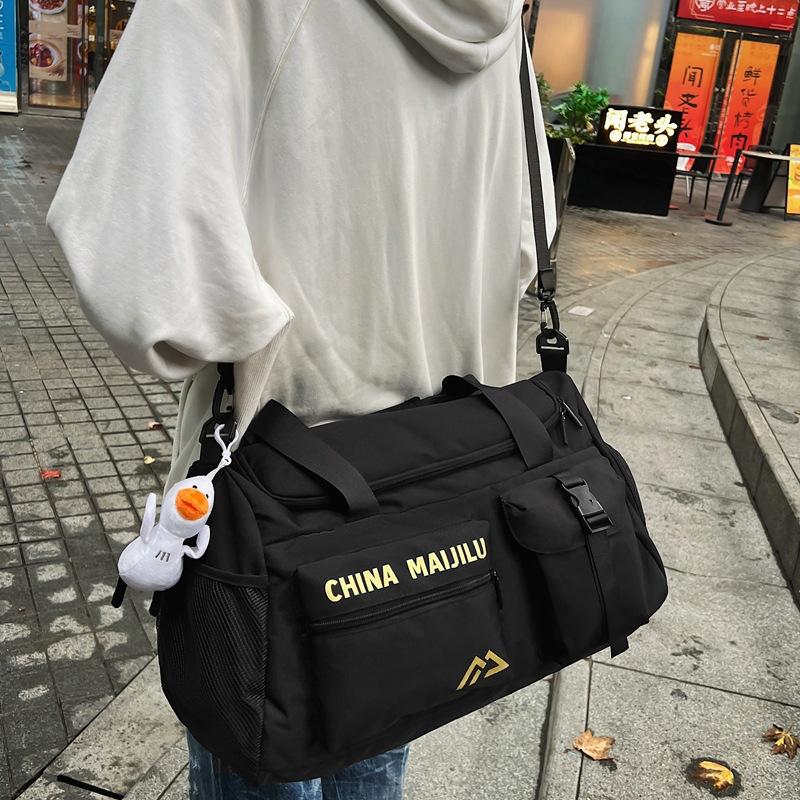 Couple Style Fashion Trend Contrast Color Outing Travel Package Dry Wet Separation Fitness Bag with Shoe Compartment Can Be Used for Pulling Rod