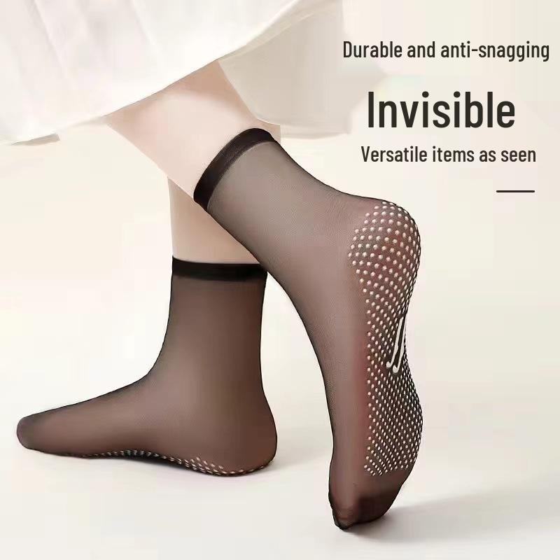 Langsha Women s Non-slip Crystal Socks - Summer Invisible Gel-Dot Mid-calf Stockings with Foot Massage. One size - Non-slip gel dots on sole