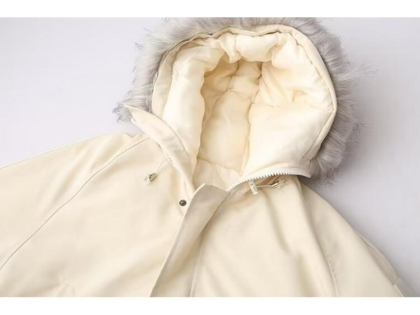2024 Winter Women's European & American Retro Fur Collar Hooded Parka