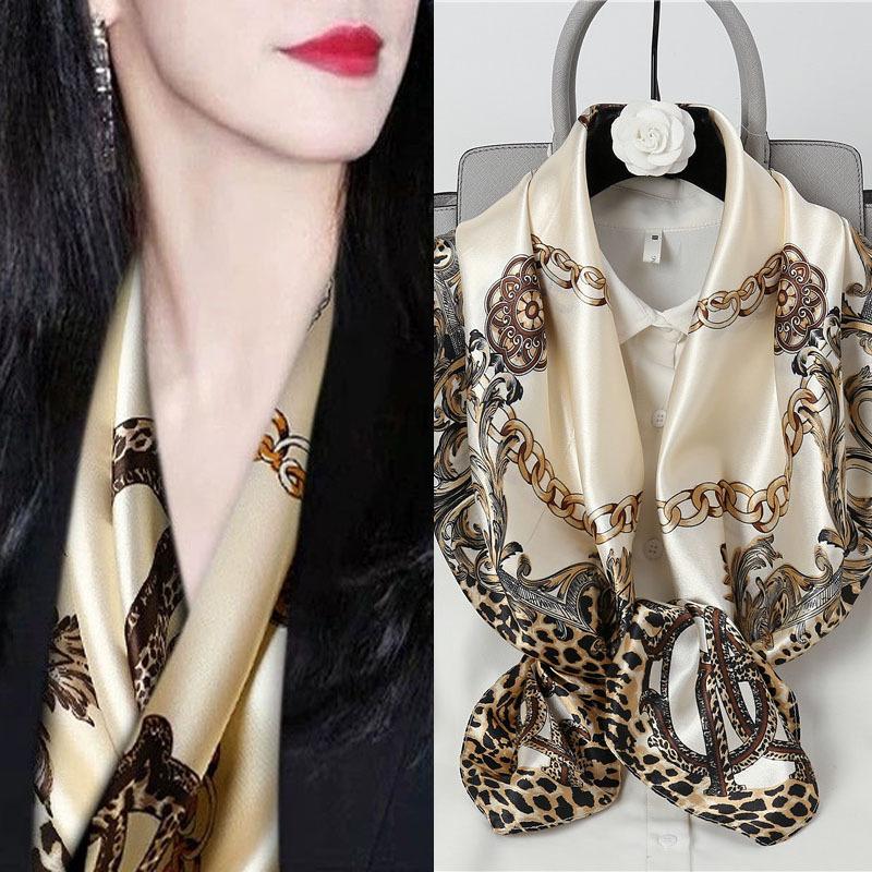 New 90cm Silk Scarf Women Print Hair Neck Square Office Ladies Shawl Bandanna Muslim Hijab Handkerchief Muffler Foulard female