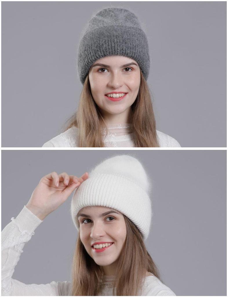 Korean Style Rabbit Fur Knit Hat for Women - Fashionable Autumn/Winter Headband with Earmuffs