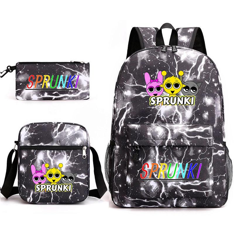 New rhythm box Sprunki music game schoolbag backpack pencil bag three-piece set student heat transfer backpack