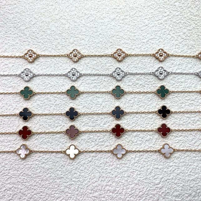 High Quality 9mm Small Six Flower Mini Four-leaf Clover Bracelet Female Natural White Mother-of-pearl Red Chalcedony Agate Bracelet