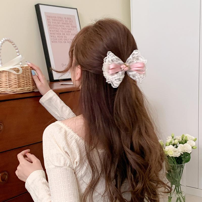 Bow Hair Clip Lace Bowknot Ribbon Hairpin Women Flower Embroidery Barrettes Fashion Girls Ponytail Clip Hair Accessories Gift