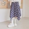 ZIHAN Women's Irregular Navy Plaid A-Line Skirt
