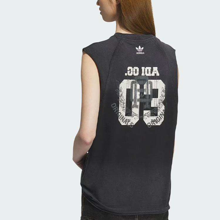adidas Originals Retro Ss25 Washed Logo Loose Fit Round Neck Sleeveless Vest Unisex Tops KC0291