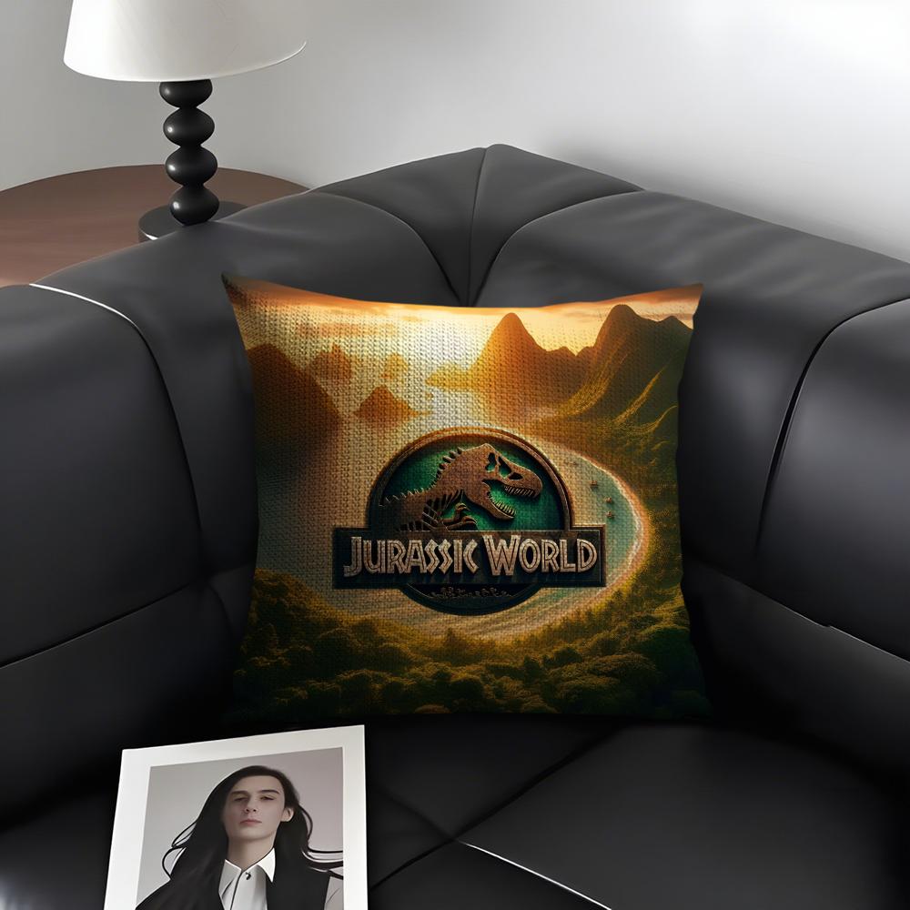 JJurassic WorldD Logo Cushion Cover Natural Linen Organic Fabric DoubleSided Printing Sofa Home Decor Gift Pillow Case