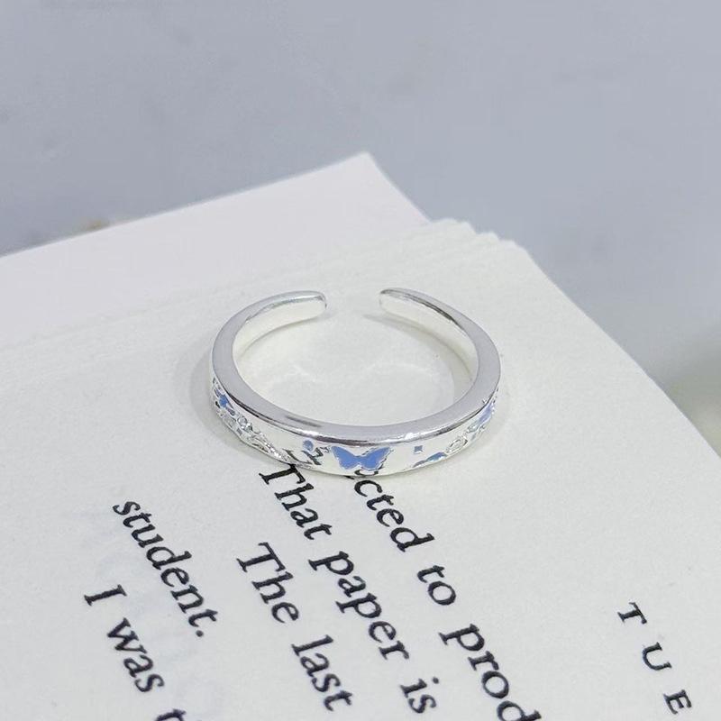 Retro Enamel Oil Butterfly Series Open Ring Women S Western Regions Unique Niche Stacked Ring Adjustable opening