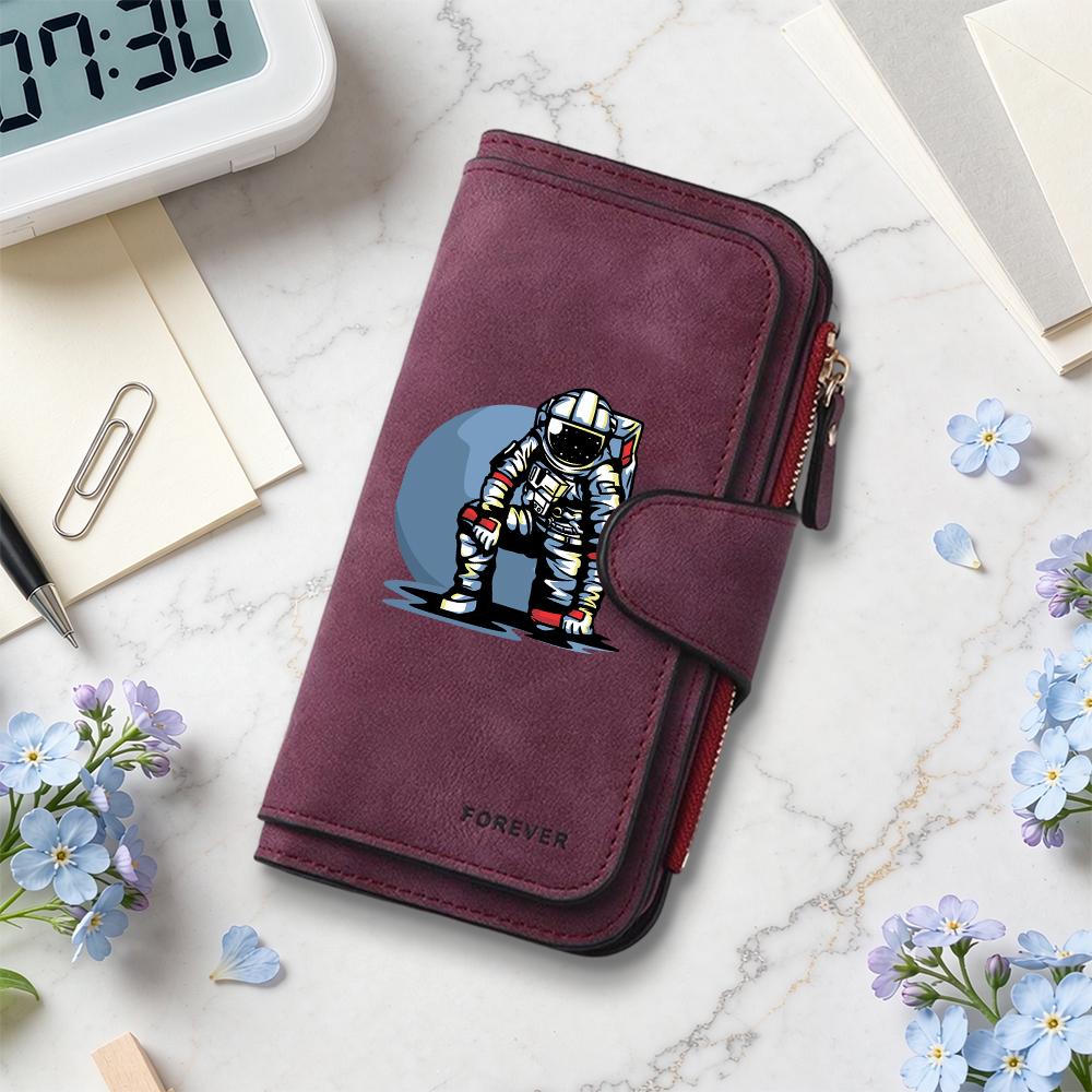 Fashion Astronaut Pattern Long Wallet Portable Slim Daily Purse for Women