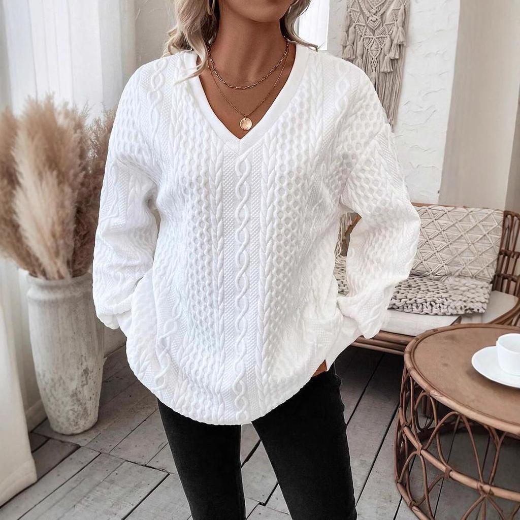 2024 Autumn/Winter Women's Casual Solid Color Warm Long Sleeve Loose T-shirt
