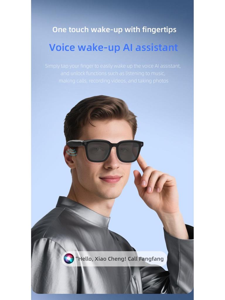 KI-Smart Glasses: Schwarze Tech-Kamera-Brille für Übersetzung, Fotografie und Musik-Streaming