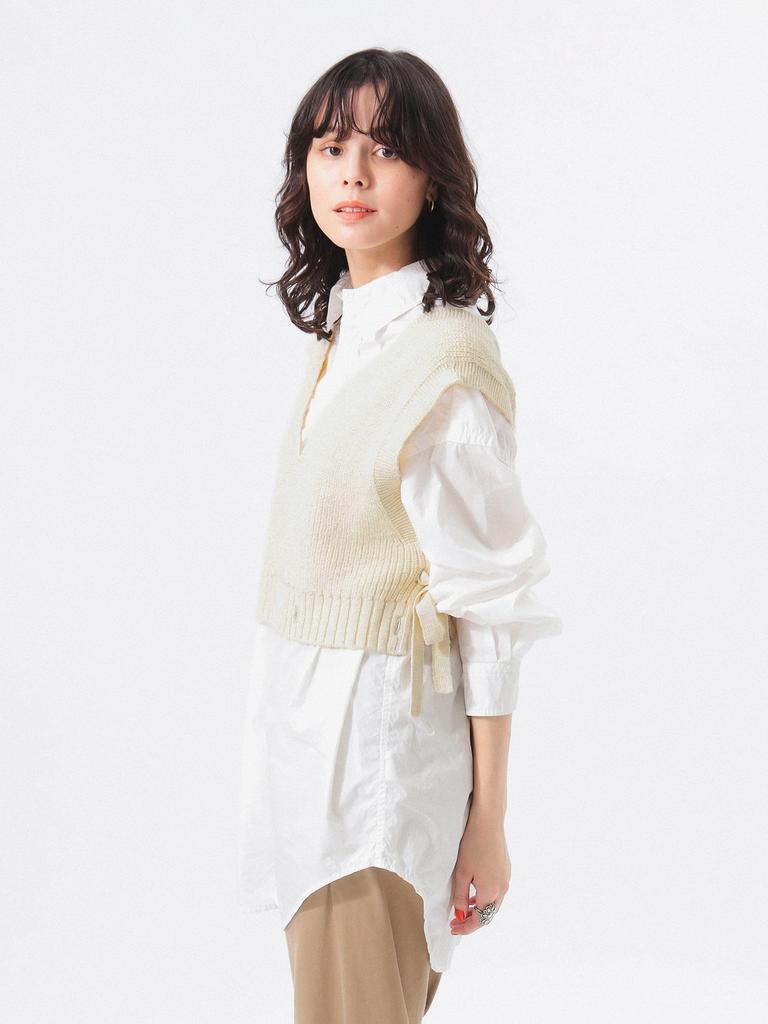 Beams Boy Women's Short Red Cross Knit Vest, Ivory, One Size, 13050146126